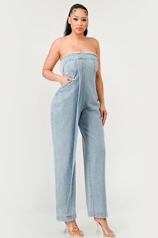 Casual Strapless Denim Jumpsuit