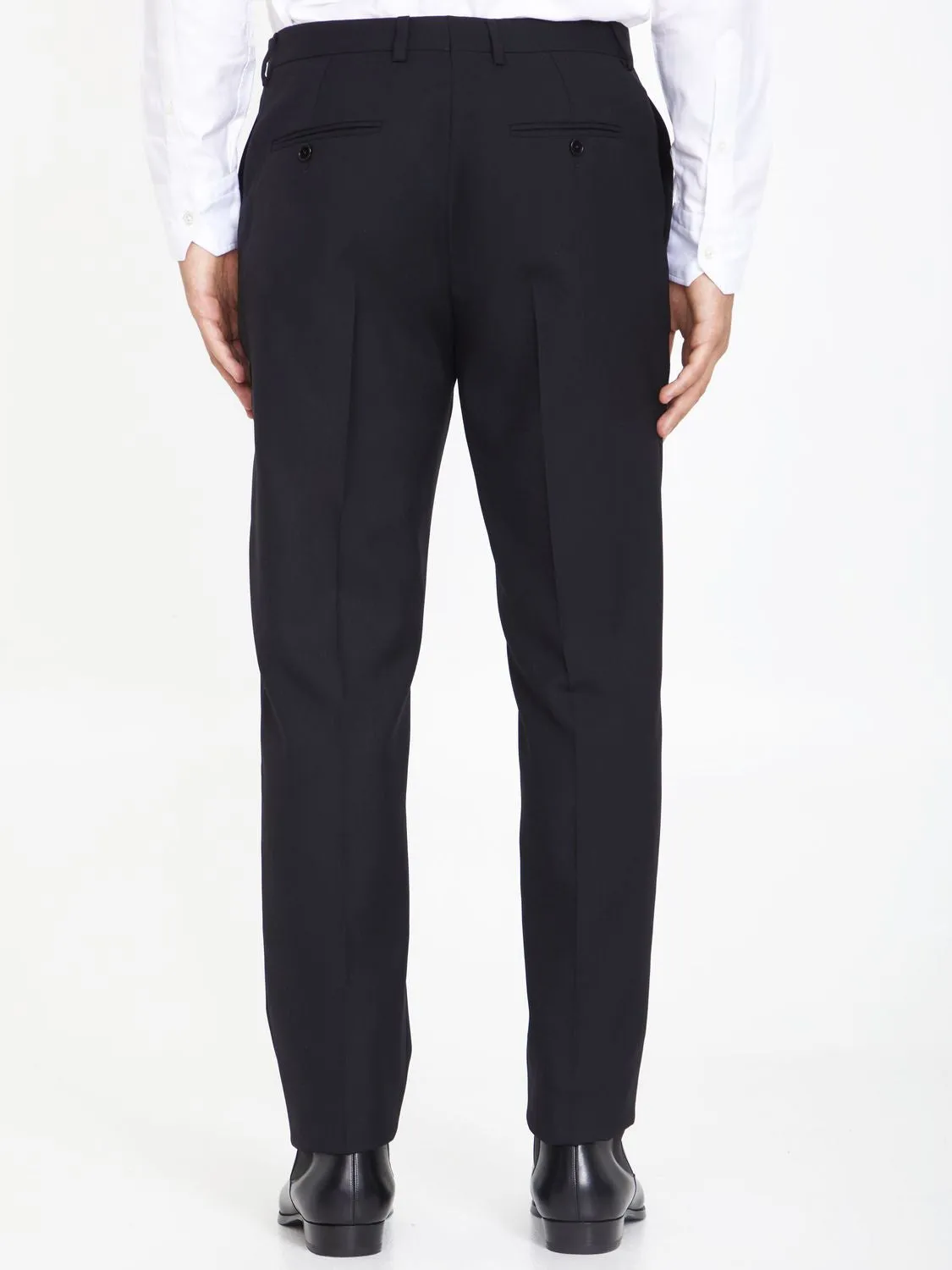 CELINE Men's Black Wool Gabardine Trousers for FW23