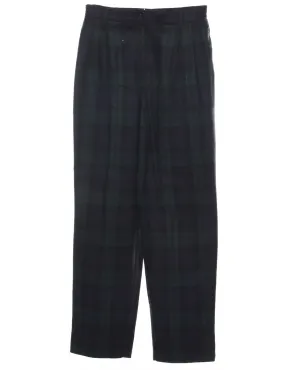 Checked Navy & Dark Green 1990s Trousers - W28 L29