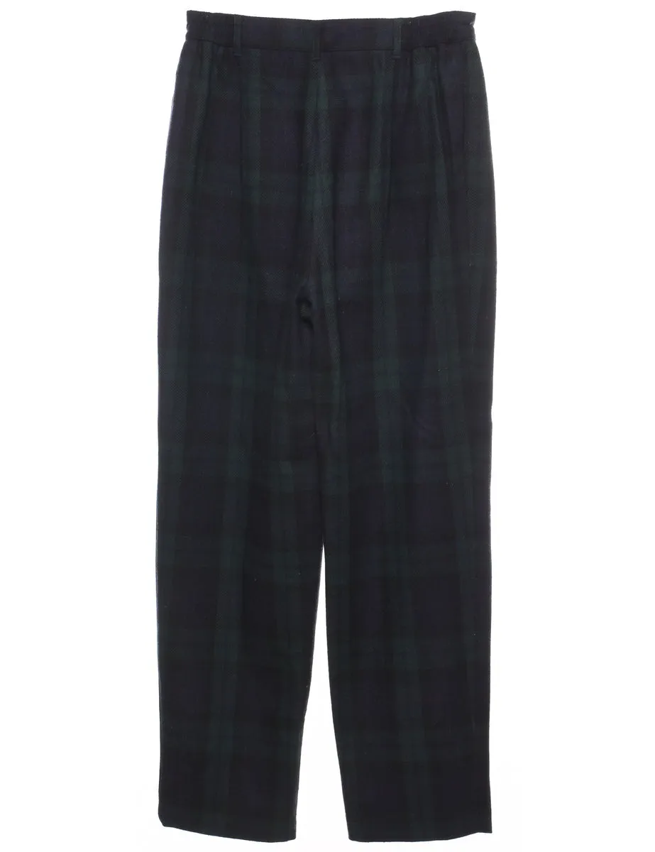 Checked Navy & Dark Green 1990s Trousers - W28 L29