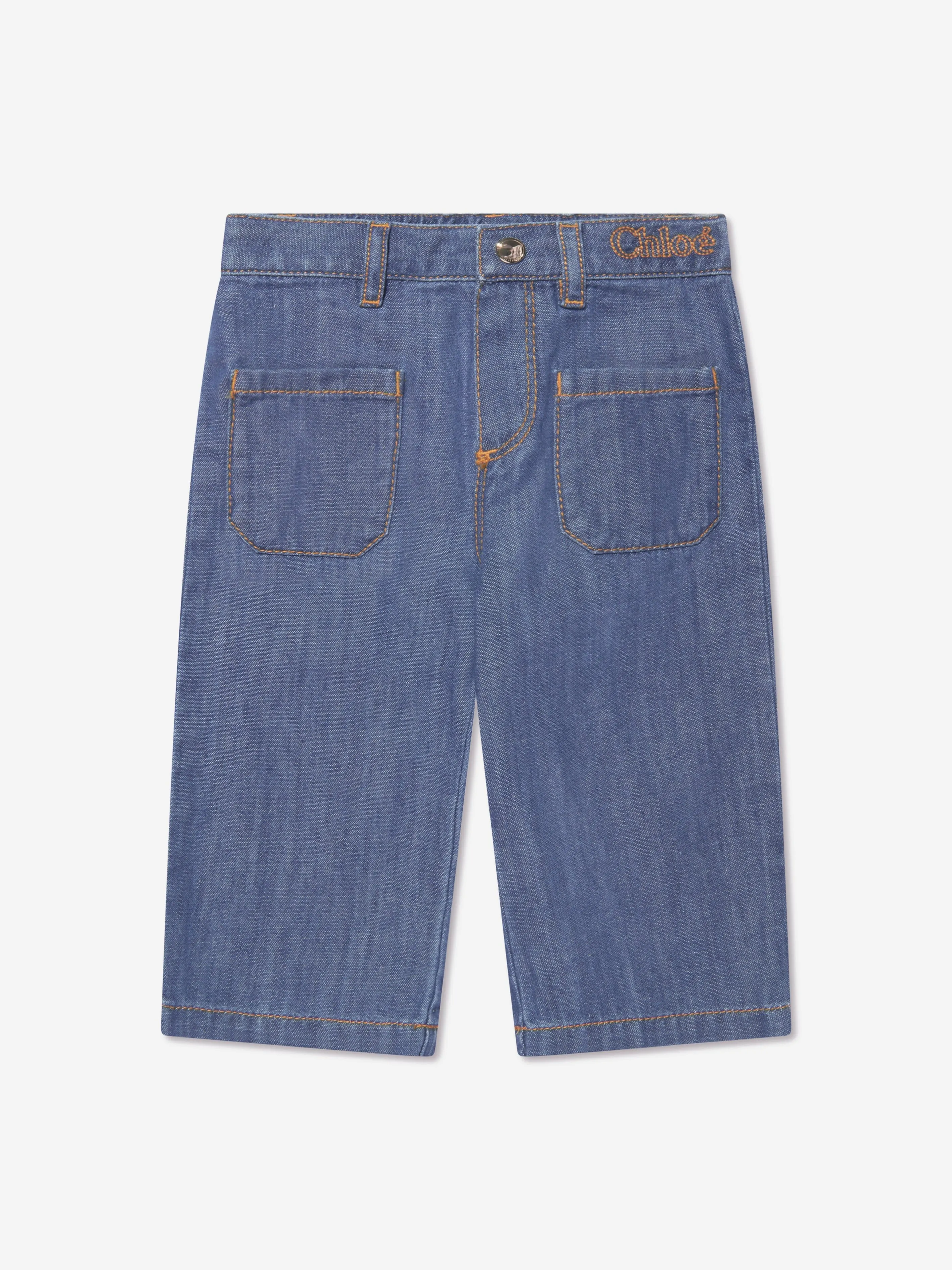 Chloé Baby Girls Organic Cotton Denim Trousers in Blue