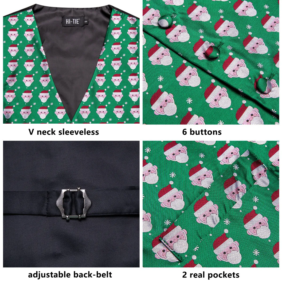 Christmas Green Snowmen Men's Vest Hanky Cufflinks Tie Set