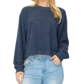 Comfy top with long sleeves in h. Navy cozy brushed Jersey