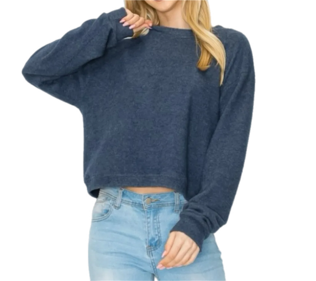 Comfy top with long sleeves in h. Navy cozy brushed Jersey