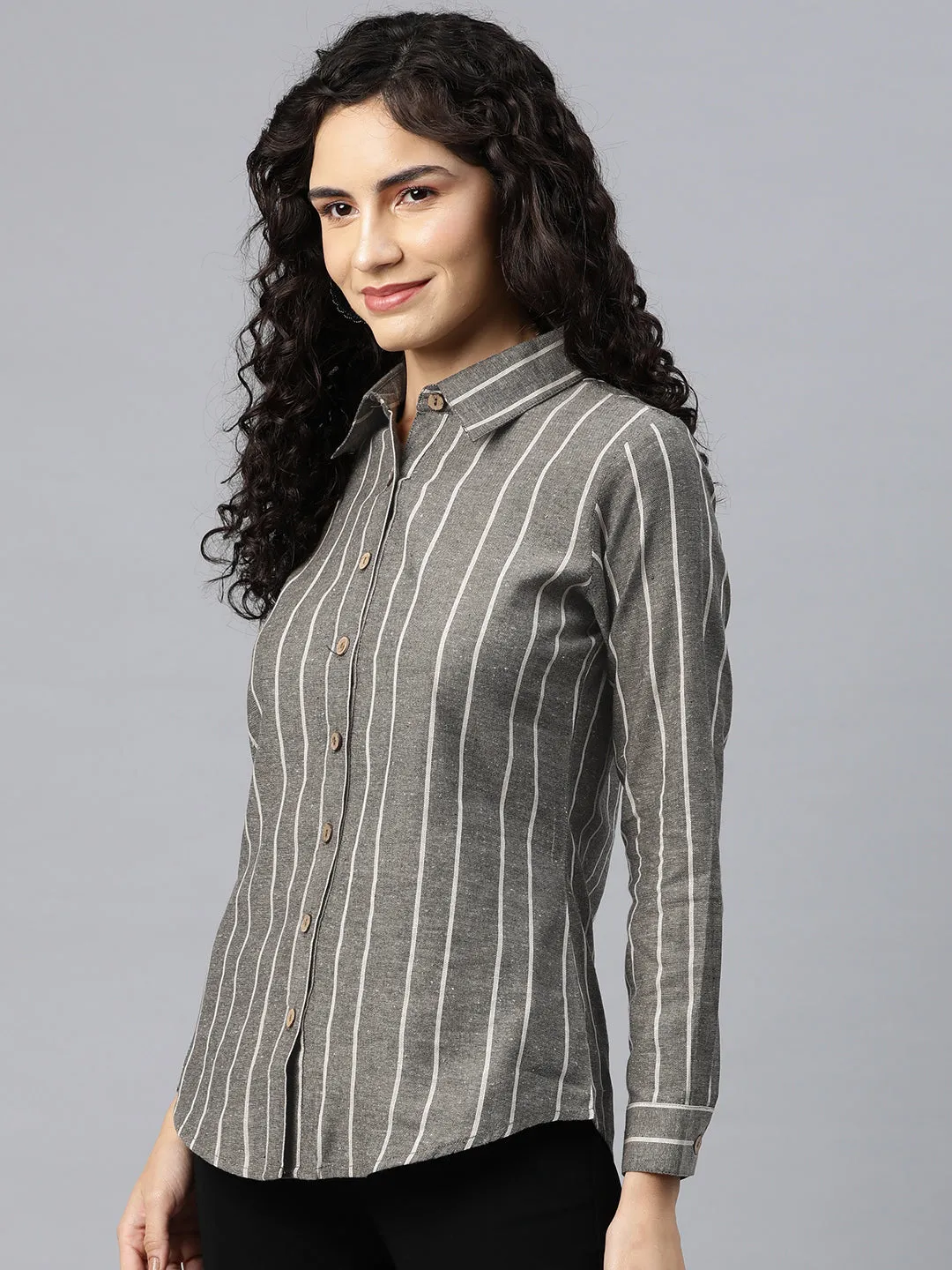 Cottinfab Women Striped Shirt Style Top