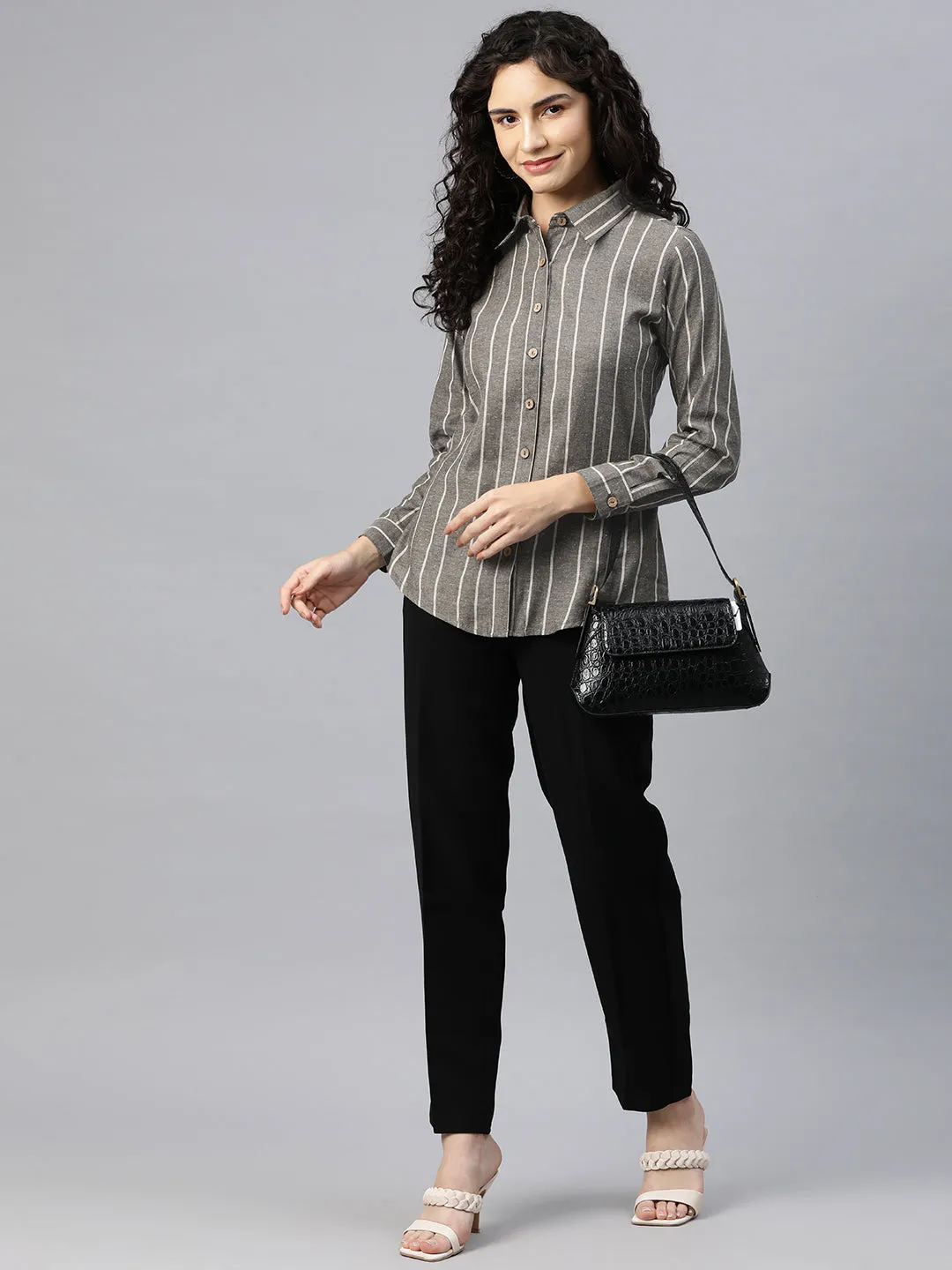 Cottinfab Women Striped Shirt Style Top