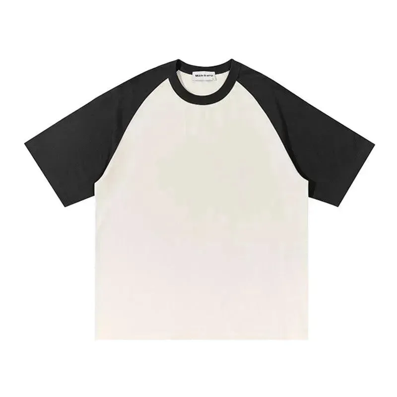 Cotton Color-matching Raglan Sleeves Loose-fitting Casual T-shirt