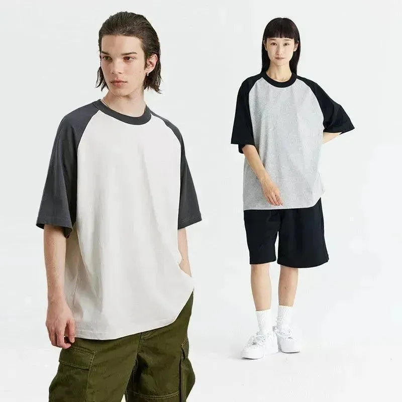 Cotton Color-matching Raglan Sleeves Loose-fitting Casual T-shirt