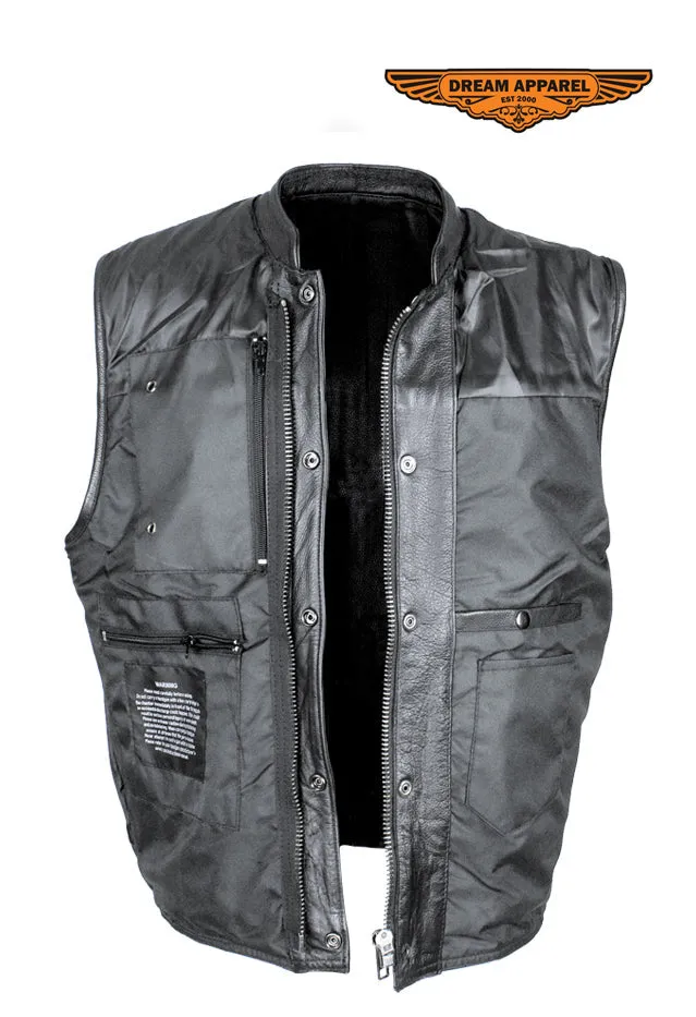 Cowhide Leather Motorcycle Club Vest - Defender Vest - Conceal Carry Pockets