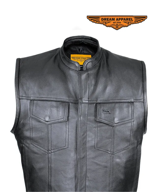 Cowhide Leather Motorcycle Club Vest - Defender Vest - Conceal Carry Pockets