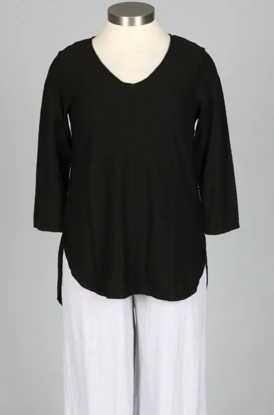 Cut-Loose 3/4 Sleeve V-Neck Top Black