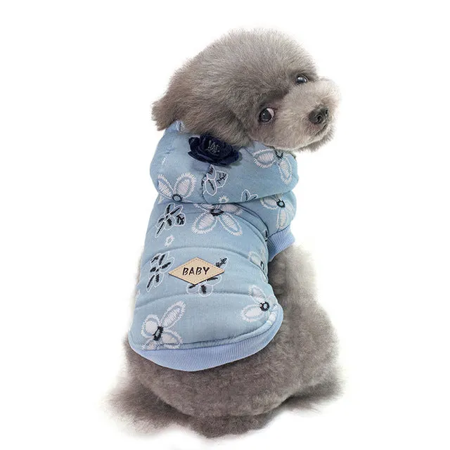 Cute Flower Print With Clip Hooded Winter Vest For Dogs