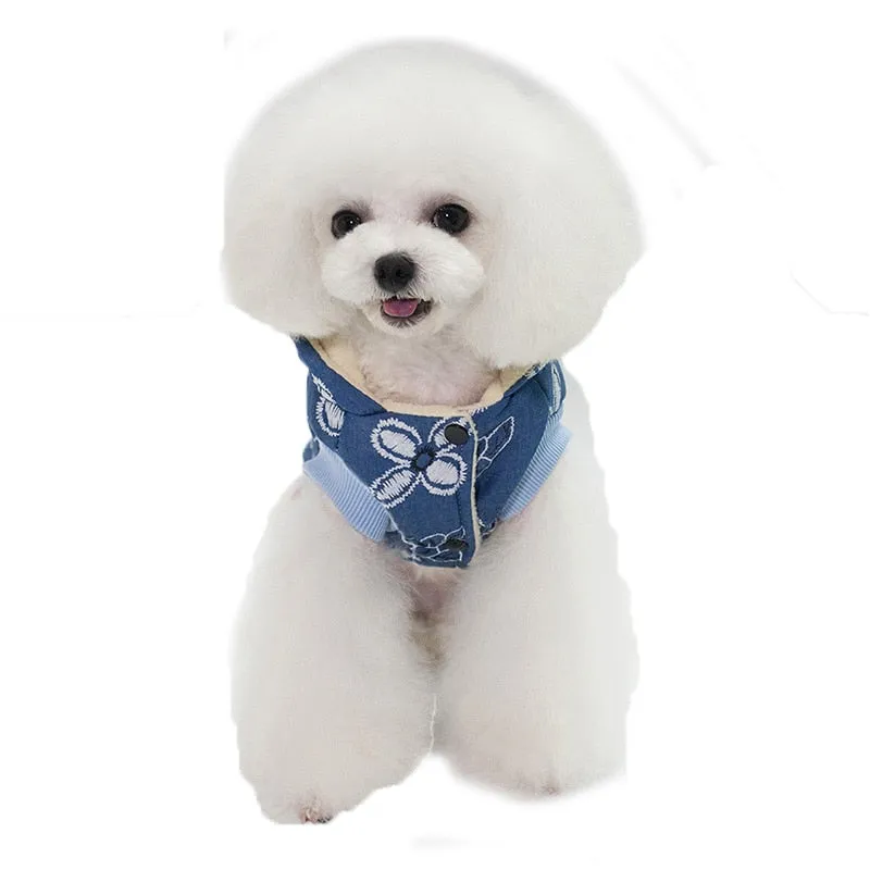 Cute Flower Print With Clip Hooded Winter Vest For Dogs