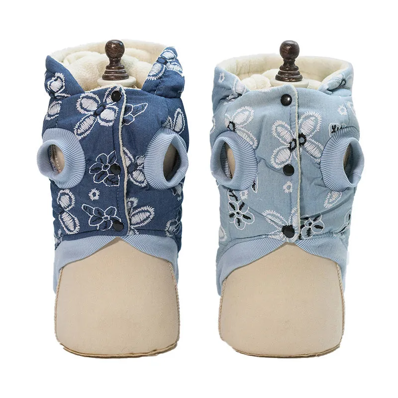 Cute Flower Print With Clip Hooded Winter Vest For Dogs