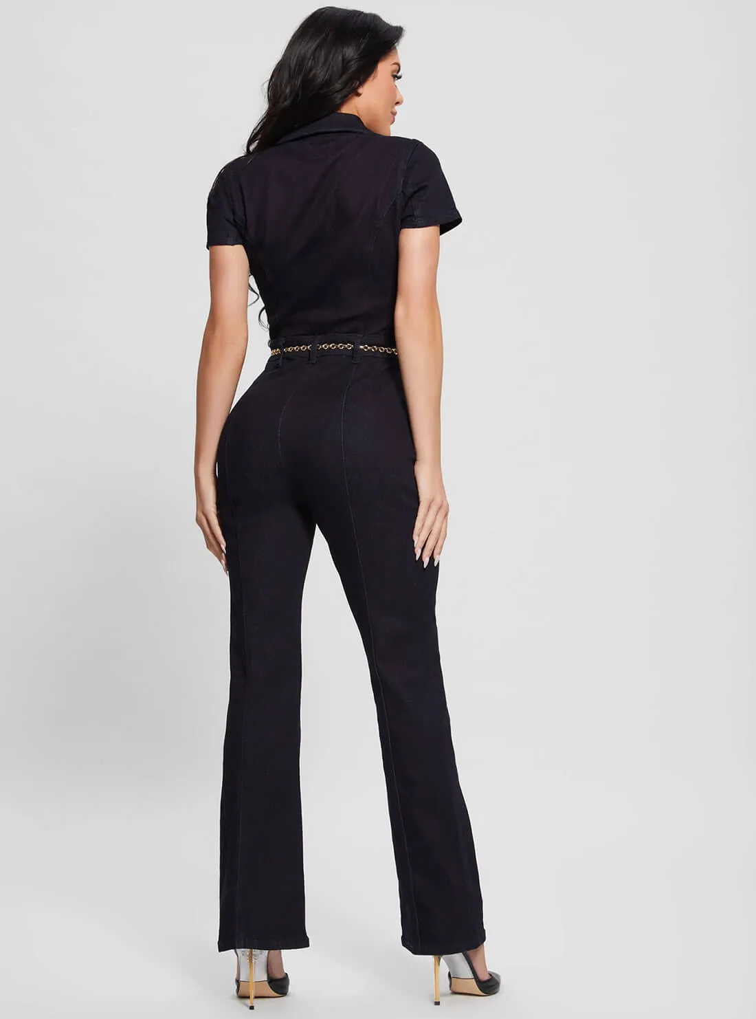 Dark Blue Ember Flare Denim Jumpsuit In Le Clique Wash