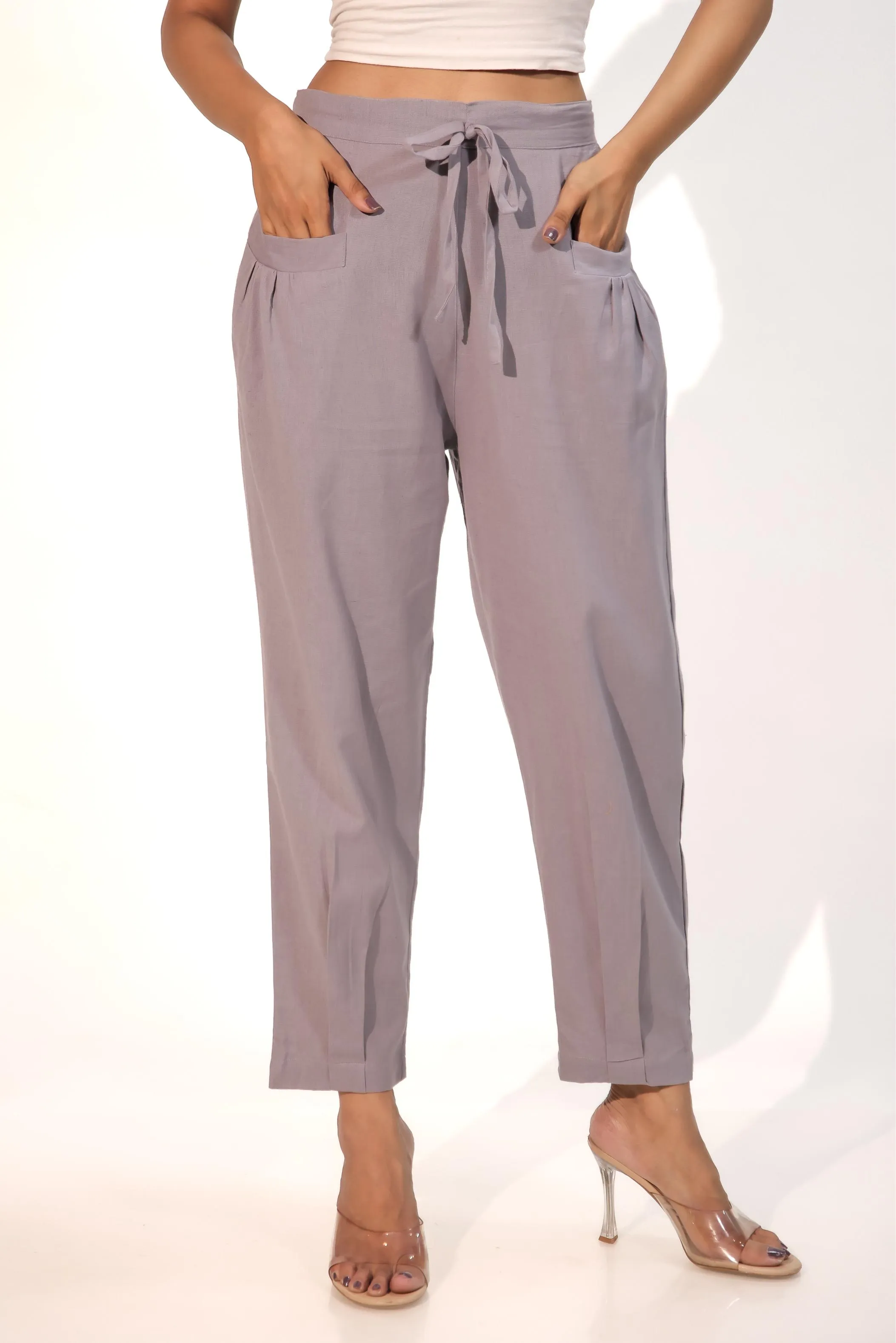 Dark Grey Women's Pleated-Narrow Trousers