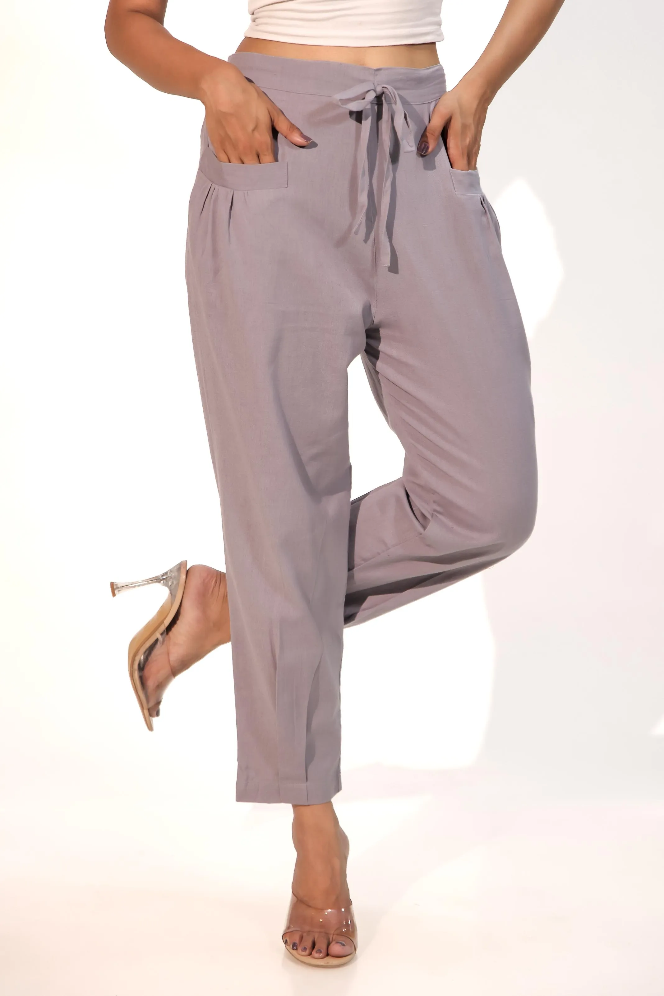 Dark Grey Women's Pleated-Narrow Trousers