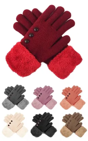 DBG7706 Ladies Knit Gloves w/Fur Lined & Button Acc 12prs Pack