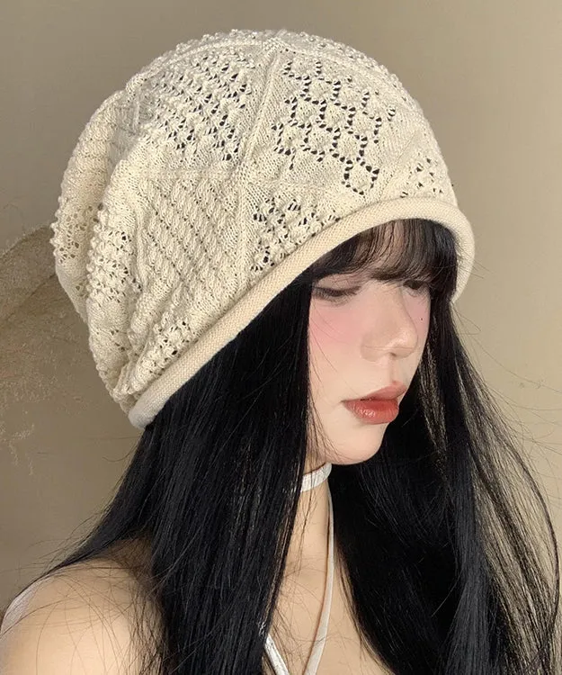 DIY Versatile Beige Hollow Out Thin Knit Bonnie Hat WI025