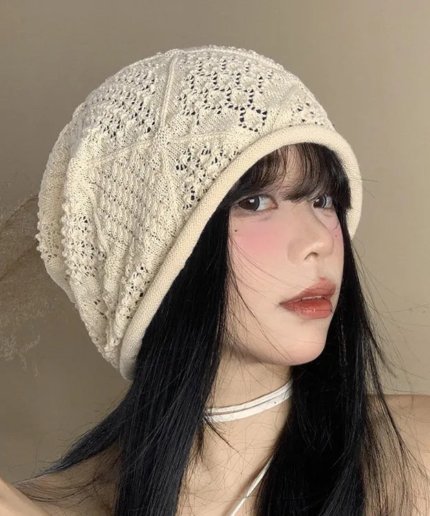 DIY Versatile Beige Hollow Out Thin Knit Bonnie Hat WI025