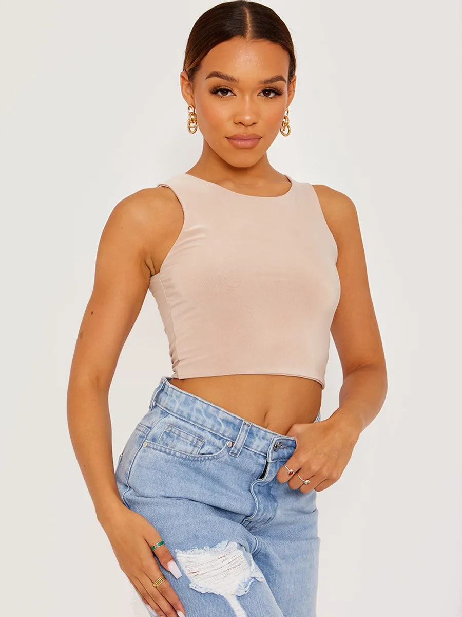 Dorian Slinky Cropped Vest Top In Stone