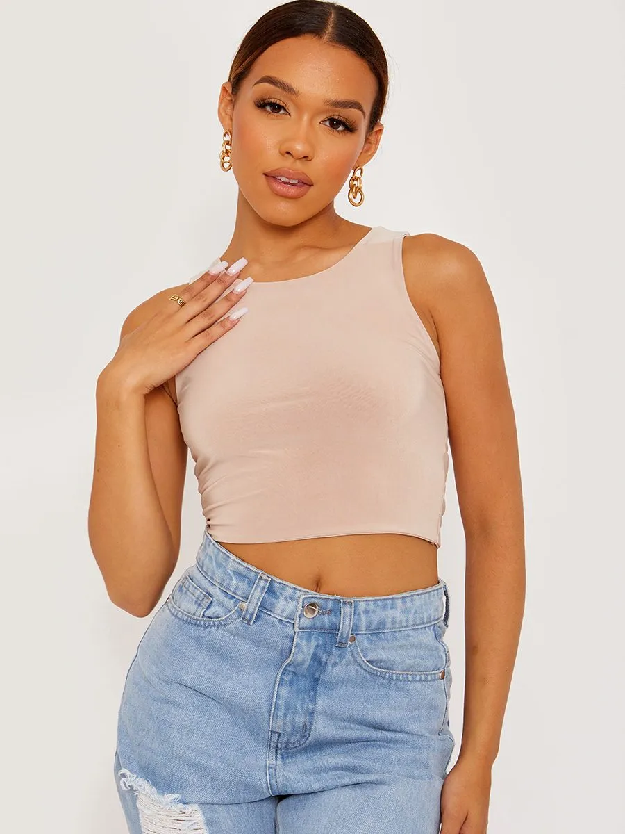 Dorian Slinky Cropped Vest Top In Stone