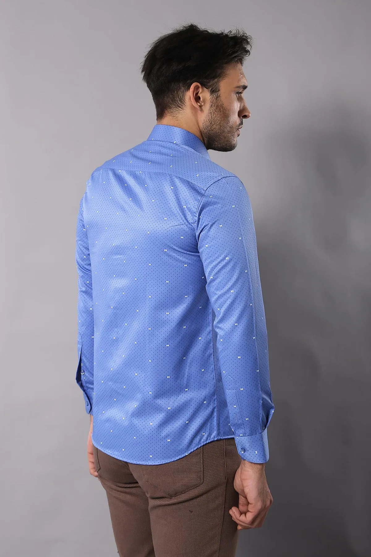 Dot Patterned Blue Shirt | Wessi - Wessi