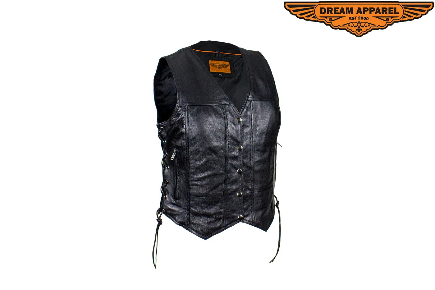 Dream Apparel Black Conceal Carry Pocket Vest with Small Studded Pink Eagle