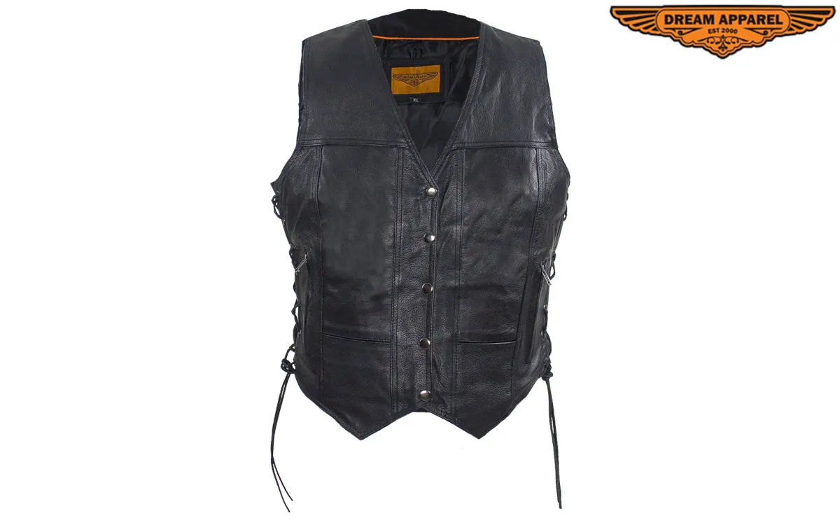 Dream Apparel Black Concealed Pocket Vest With Small Studded Pink Butterfly