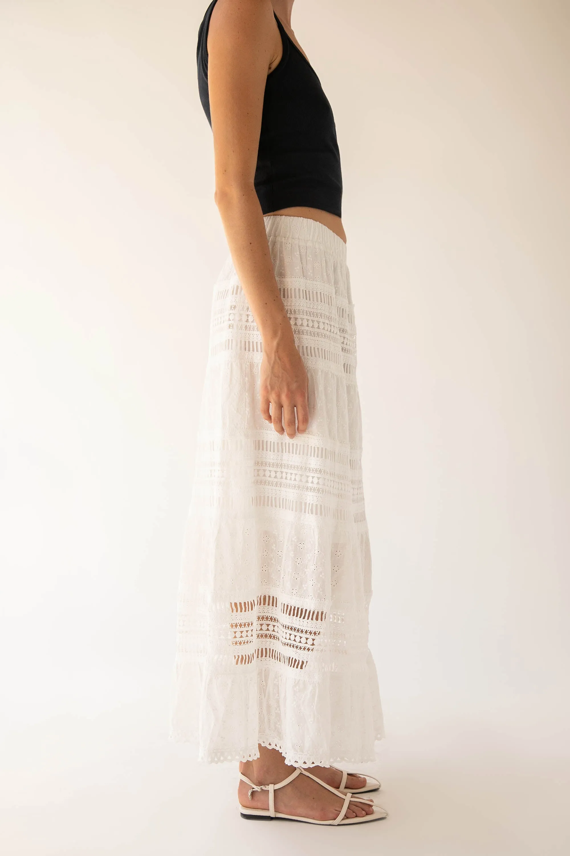 EYELET MAXI SKIRT