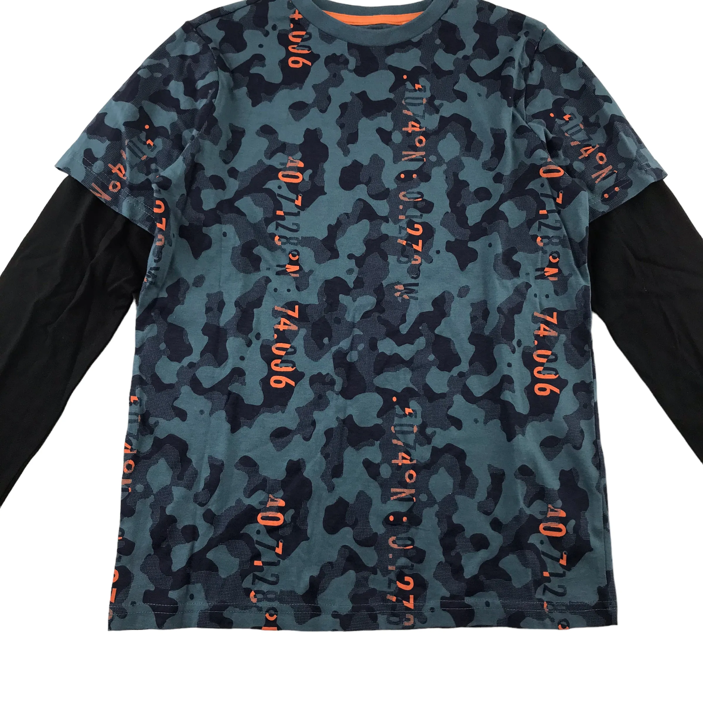 F&F t-shirt 9-10 years navy blue camo pattern long sleeve cotton