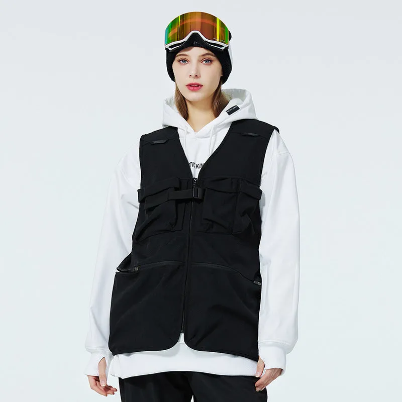 Female Cargo Pocket Ski Snow Vest Windproof Warm Vest