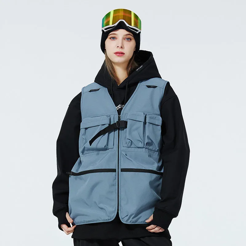 Female Cargo Pocket Ski Snow Vest Windproof Warm Vest