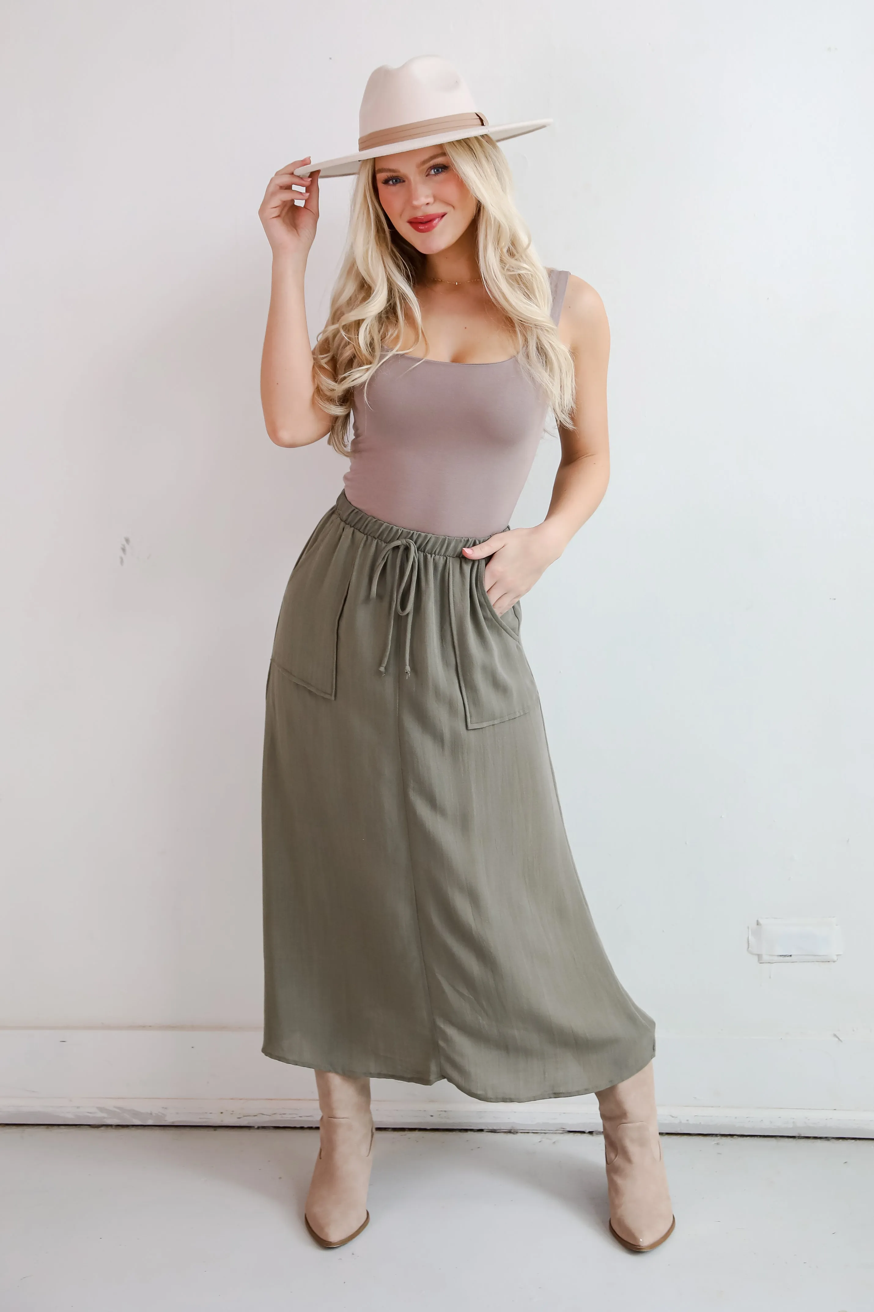 FINAL SALE - Glorious Invite Olive Maxi Skirt