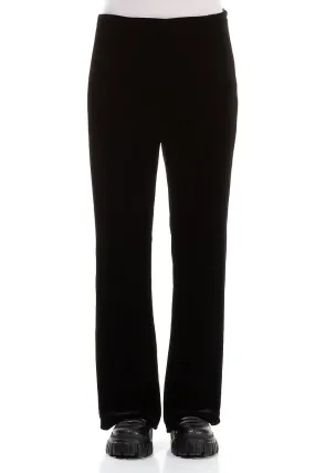 Flared Black Stretch Silk Velvet Trousers