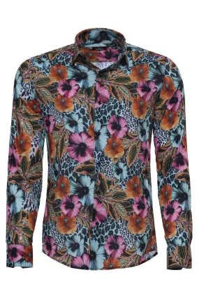 Floral Patterned Slim Fit Long Sleeves Multicolor Men Shirt - Wessi