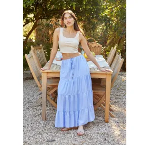 Flowy Tiered Maxi Linen Skirt - Blue