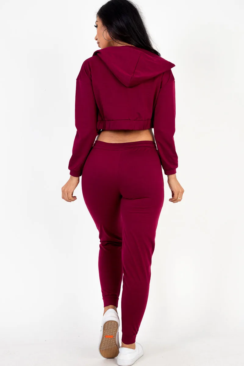 French Terry Cropped Cami with Zip-up Jacket and Joggers Set (CAPELLA)