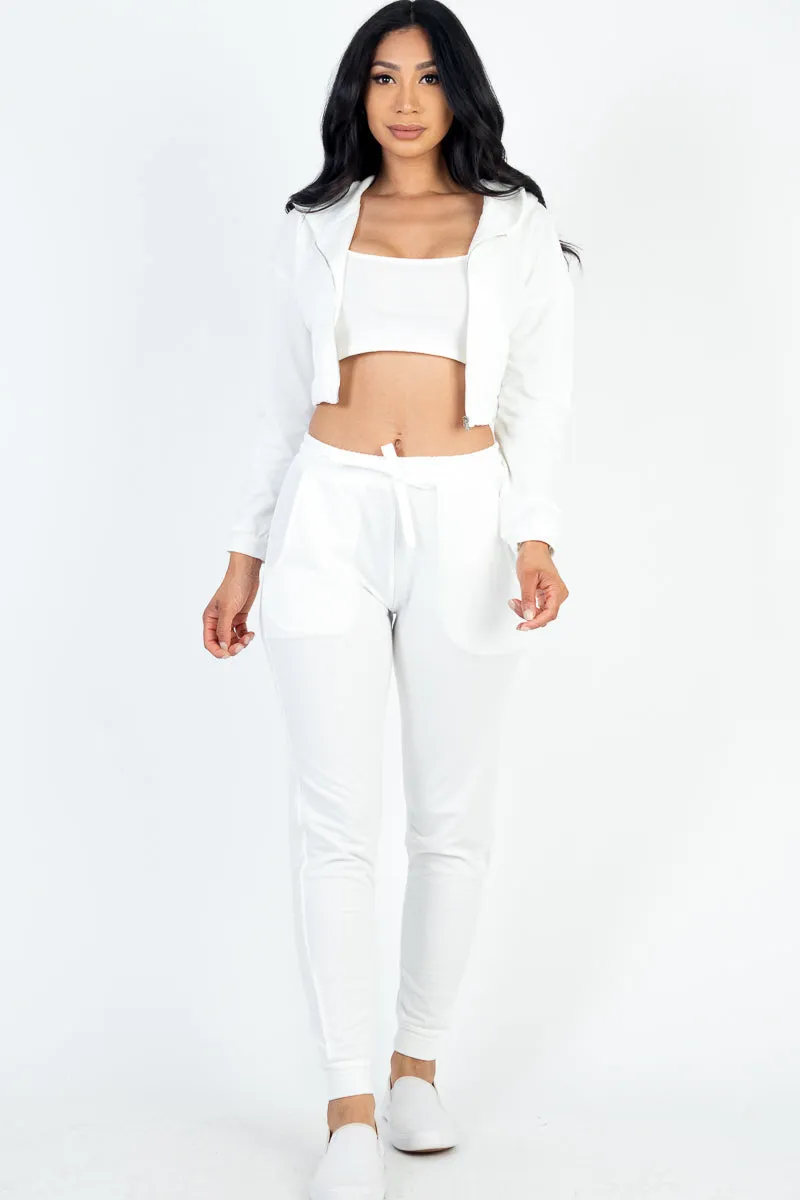 French Terry Cropped Cami with Zip-up Jacket and Joggers Set (CAPELLA)