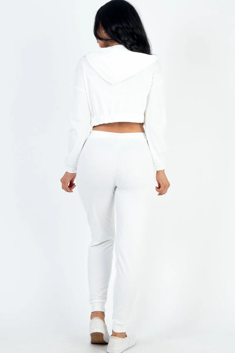 French Terry Cropped Cami with Zip-up Jacket and Joggers Set (CAPELLA)