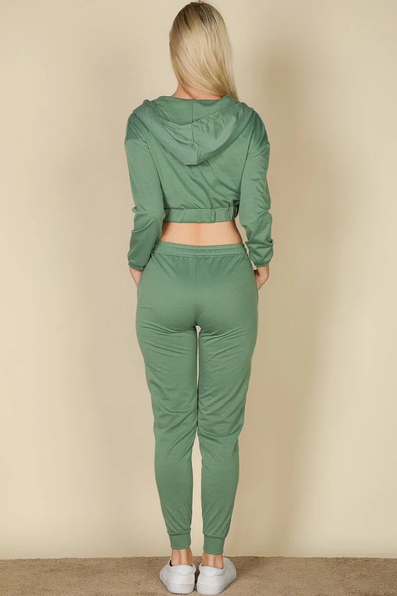 French Terry Cropped Cami with Zip-up Jacket and Joggers Set (CAPELLA)