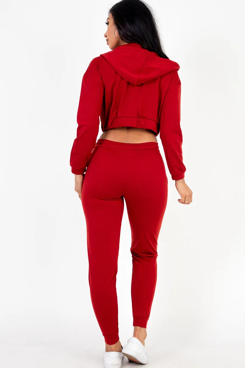 French Terry Cropped Cami with Zip-up Jacket and Joggers Set (CAPELLA)