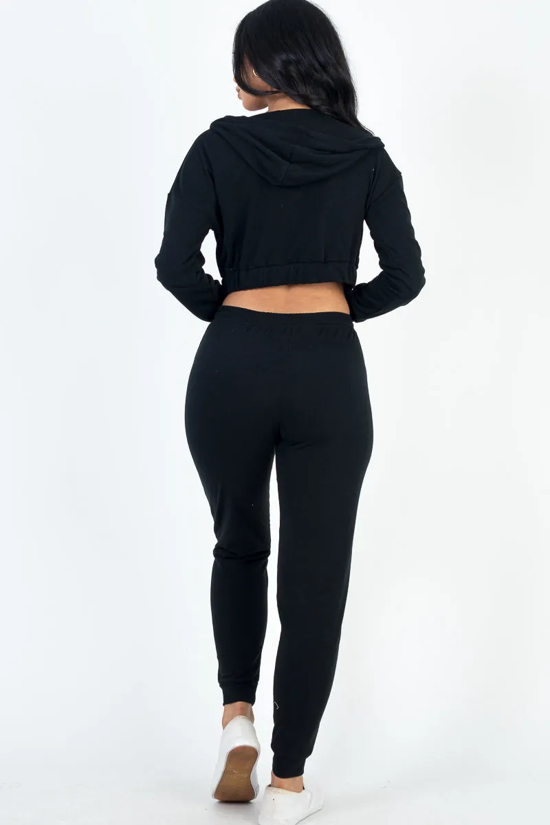 French Terry Cropped Cami with Zip-up Jacket and Joggers Set (CAPELLA)