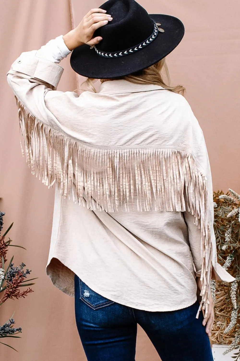 Fringe Back Button Down Shacket - Regular and Plus Size