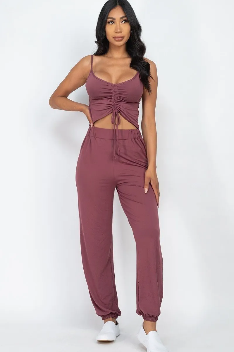 Front Ruched With Adjustable String Cami Casual/summer Jumpsuit