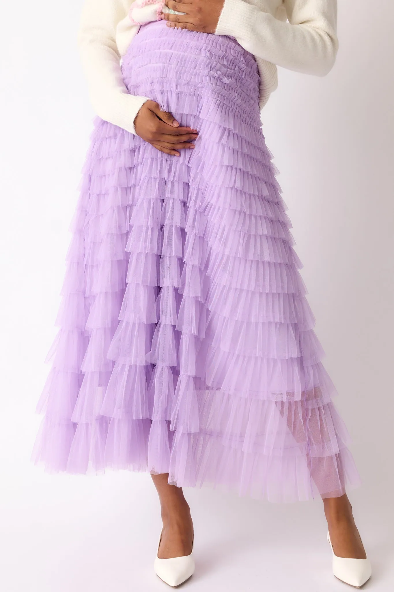 Garden Gathering Lavender Tiered Ruffle Tulle Maxi Skirt