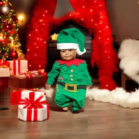 Gender Neutral Baby Green Elf Costume One-Piece Jumpsuit and Hat