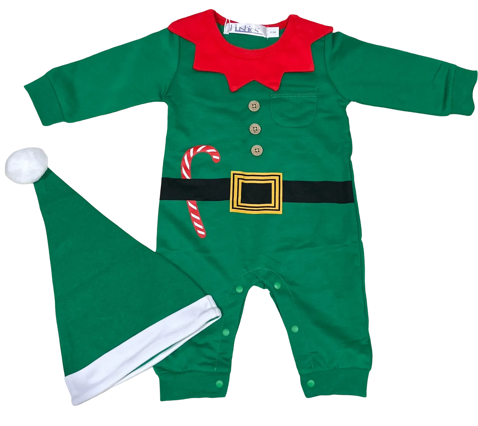 Gender Neutral Baby Green Elf Costume One-Piece Jumpsuit and Hat