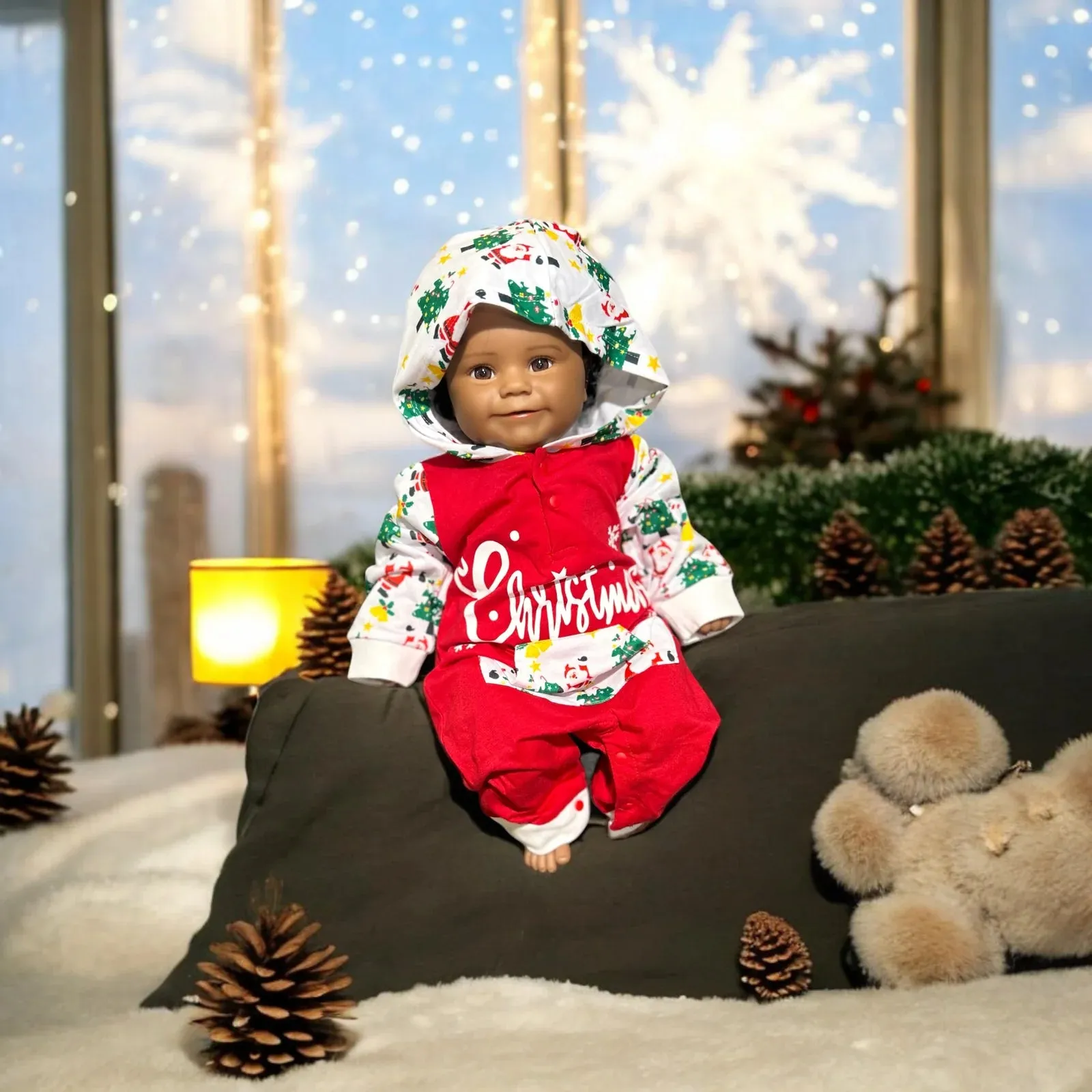 Gender Neutral Baby Holiday Christmas One-Piece Hooded Jumpsuit