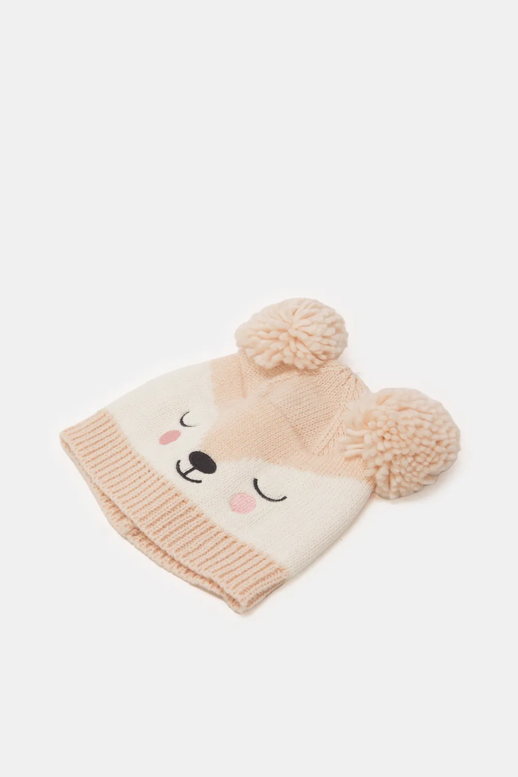 Girls Pink Knitted Cap With Gloves Set (2 Piece)